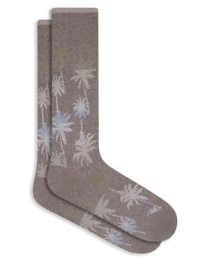 Bugatchi Palm Tree Pattern Mercerized Cotton Blend Dress Socks - Gray