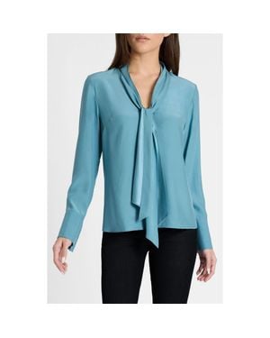 Santorelli Amanda Silk Long Sleeve Tie Neck Blouse - Blue