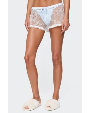 Edikted Laina Contrast Sheer Lace Shorts - Blue