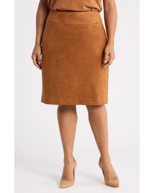 Tahari Faux Suede Pencil Skirt - Brown