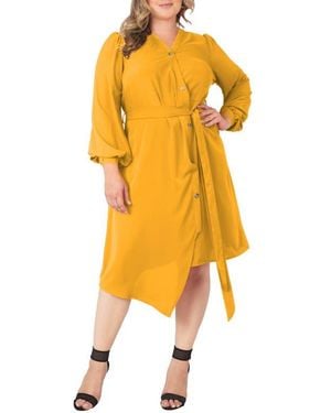 Standards & Practices Asymmetrical Long Sleeve Shirtdress - Orange
