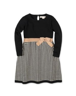 Hope & Henry Kids' Organic Long Sleeve Skater Sweater Dress With Bow - Black