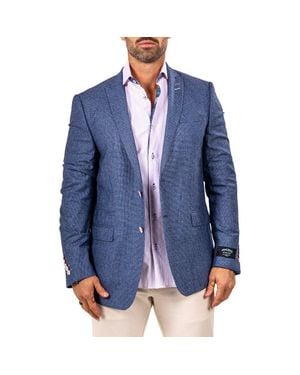 Maceoo Descartes Marthyr0010 Microcheck Virgin Wool Peak Lapel Blazer - Blue