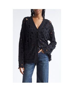 R13 Ripped Merio Wool Boyfrined Cardigan - Brown