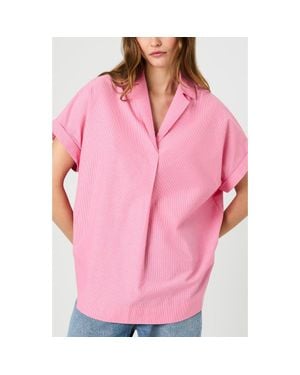 French Connection Rhodes Stripe Short Sleeve Poplin Popover Shirt - Pink