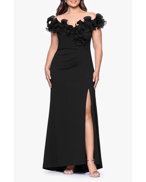 Xscape Evenings Ruffle Scuba Knit Sheath Gown - Black