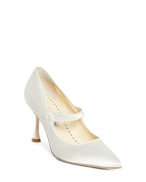 Manolo Blahnik Camparinew Bridal Pointed Toe Mary Jane Pump - White