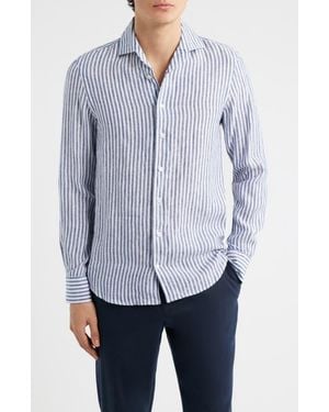Aurélien Seaside Linen Button-Up Shirt - Blue