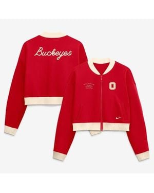 Nike Ohio State Buckeyes Oversized Academic Cropped Full-Zip Bomber Jacket - Red