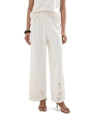 Mango Wide Leg Openwork Embroidered Pants - White