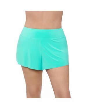 Aqua Green Plus Size High Waist Beach Short Swimsuit Bottom - Blue
