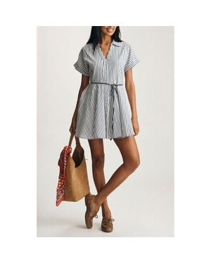 Mavi Stripe Tie Waist Dolman Sleeve Minidress - Blue