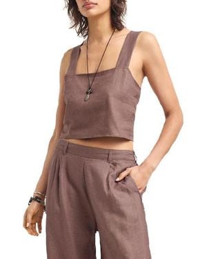 Vitamin A Tallows Crop Linen Cover-Up Top - Purple