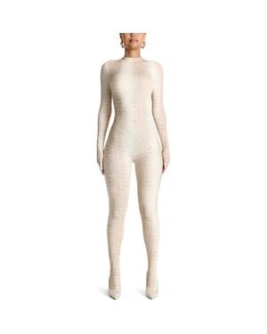 Naked Wardrobe Animal Print Closed Toe Jumpsuit - Natural