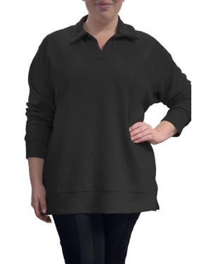 Standards & Practices Johnny Collar Long Sleeve Top - Black