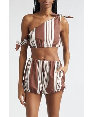 Posse Rosie Stripe Asymmetric Neck Crop Top - Multicolor