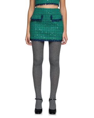 Endless Rose Premium Fringe Edge Sequin Tweed Miniskirt - Green