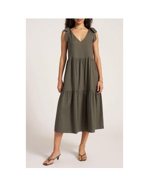 Matty M Louisa Shoulder Tie Linen Blend Sundress - Green