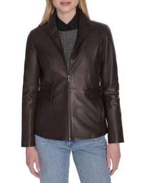 Cole Haan Wing Collar Leather Jacket - Black
