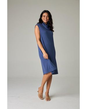 eavolu® Kakadu Eco-Luxe Rib Sleeveless Funnel Neck Tunic/Dress - Blue