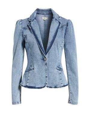 Tractr Puff Shoulder Denim Blazer - Blue