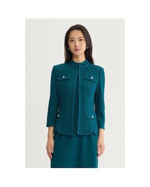 Ming Wang Braided Trim Pointelle Knit Jacket - Green