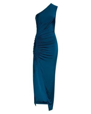 Balmain One-Shoulder Fluid Draped Jersey Gown - Blue