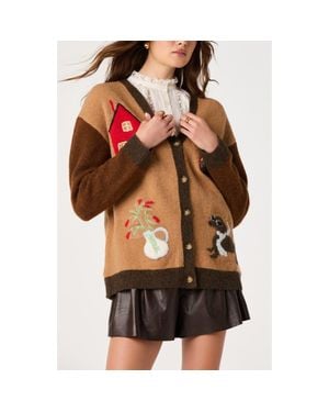 Astr Rosalinda Intarsia Cardigan - Brown