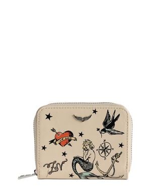 Zadig & Voltaire Mini Zv Tattoo Leather Zip Around Wallet - Natural