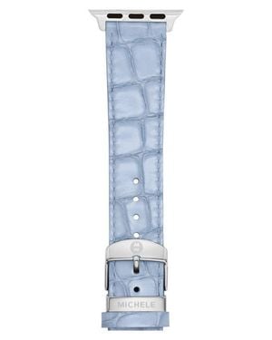 Michele 20Mm Croc Embossed Leather Apple Watch & Samsung Galaxy Watch Watchband - Blue