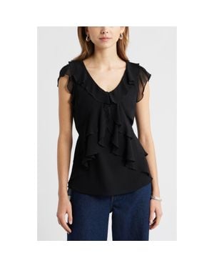 Open Edit Chiffon Ruffle Top - Black