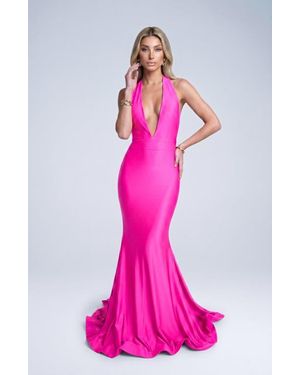 Jessica Angel Plunging Halter Neck Mermaid Evening Gown - Pink