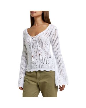 River Island Crochet Lace-Up Cotton Sweater - White