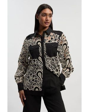 Karen Millen Cutwork Detail Long Sleeve Shirt - Black
