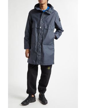 Stone Island Waxed Long Parka - Blue