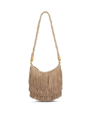 Balmain Ebene Hobo Fringed Suede Bag - Brown