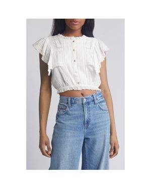 LoveShackFancy Nora Lace Ruffle Crop Top - Blue