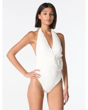 Carmen Marc Valvo Shirred Halter One Piece Swimsuit - White