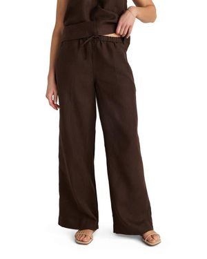 Haven Well Within Linen Wide Leg Drawstring Pants - Brown