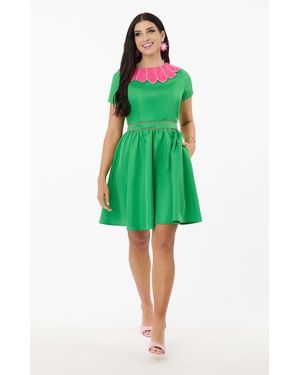 Smak Parlour Petal Collar Flare Dress - Green
