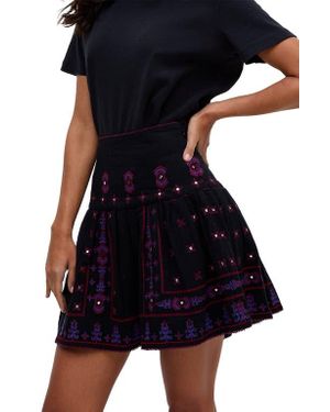 Raffya Issabel All Over Embroidered Mini Skirt - Black