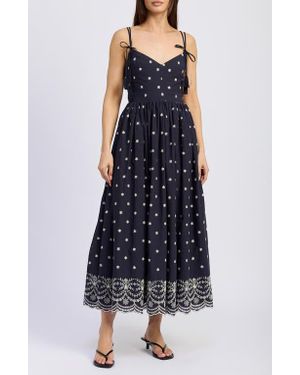 En Saison Nara Embroidery Detail Cotton Midi Sundress - Blue
