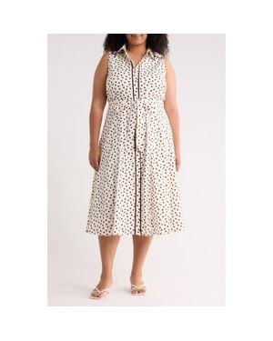 Anne Klein Polka Dot Cotton Midi Shirtdress - Multicolor