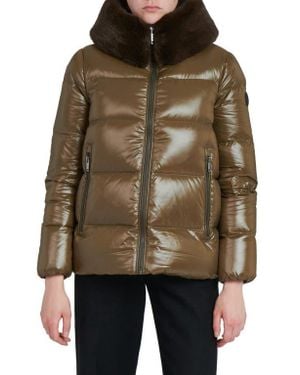 The Recycled Planet Company Water Resistant Nylon Down Puffer Coat With Faux Fur Trim - Brown