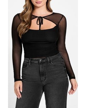 Guess Lauryn Long Sleeve Mesh Crop Top - Black