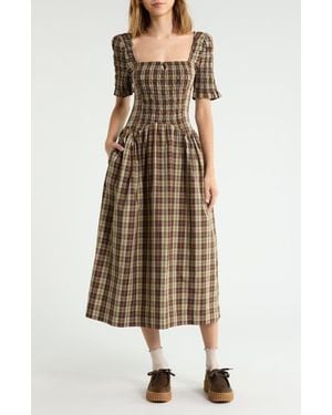 Damson Madder Emmy Check Organic Cotton Dress - Natural