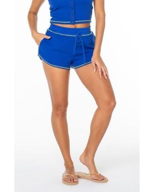 Roxy Dolphin Tie Waist Cotton Blend Shorts - Blue