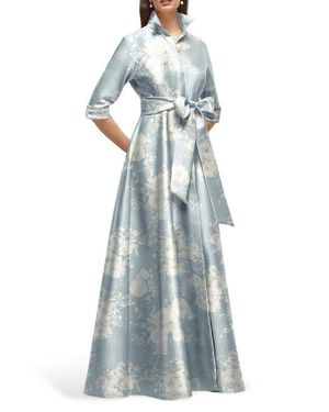 After Six Floral Satin Twill Ballgown - Blue