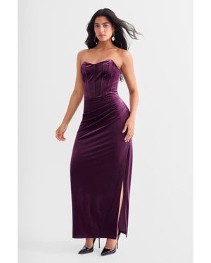 Popilush Strapless Velvet Ruched Sculpting Corset Gown - Purple
