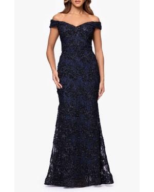 Xscape Evenings Sequin & Lace Off The Shoulder Gown - Blue